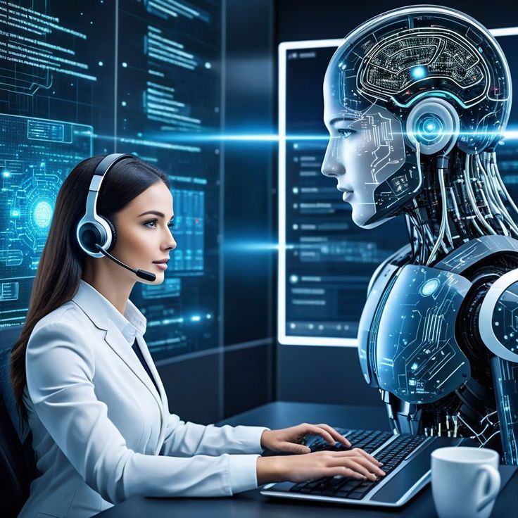 Young woman uses NLP, ML, working with an interface_